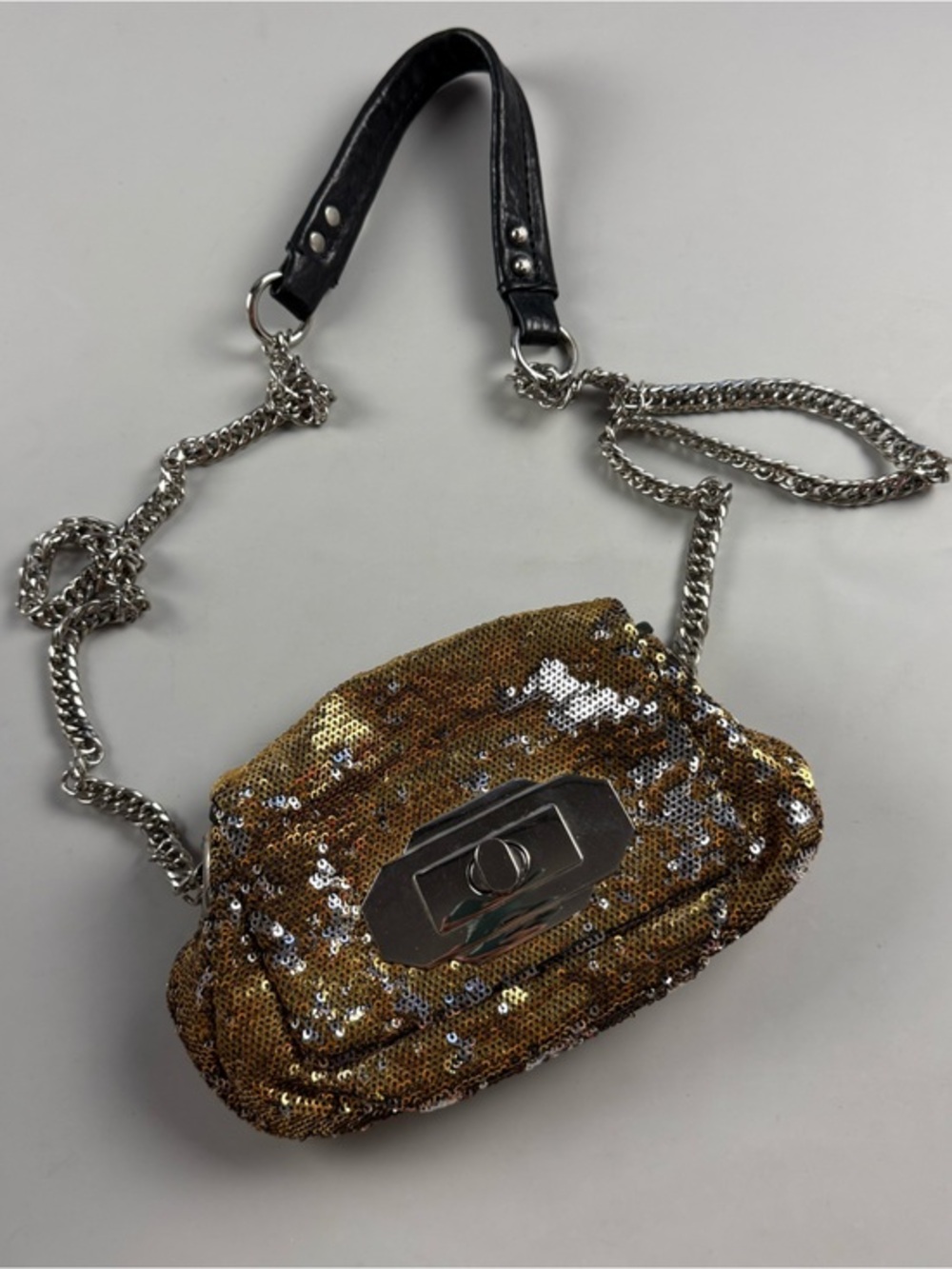 Oryany Bronze Sequin Mini Crossbody Bag Chain Strap Party Disco Clutch Y2K